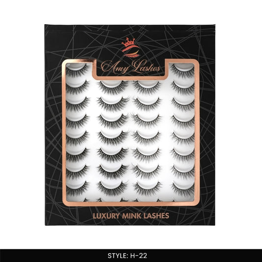 H-22 False Eye Lashes | Bold Dramatic Glam | Vegan Cruelty-Free | Pair of 20
