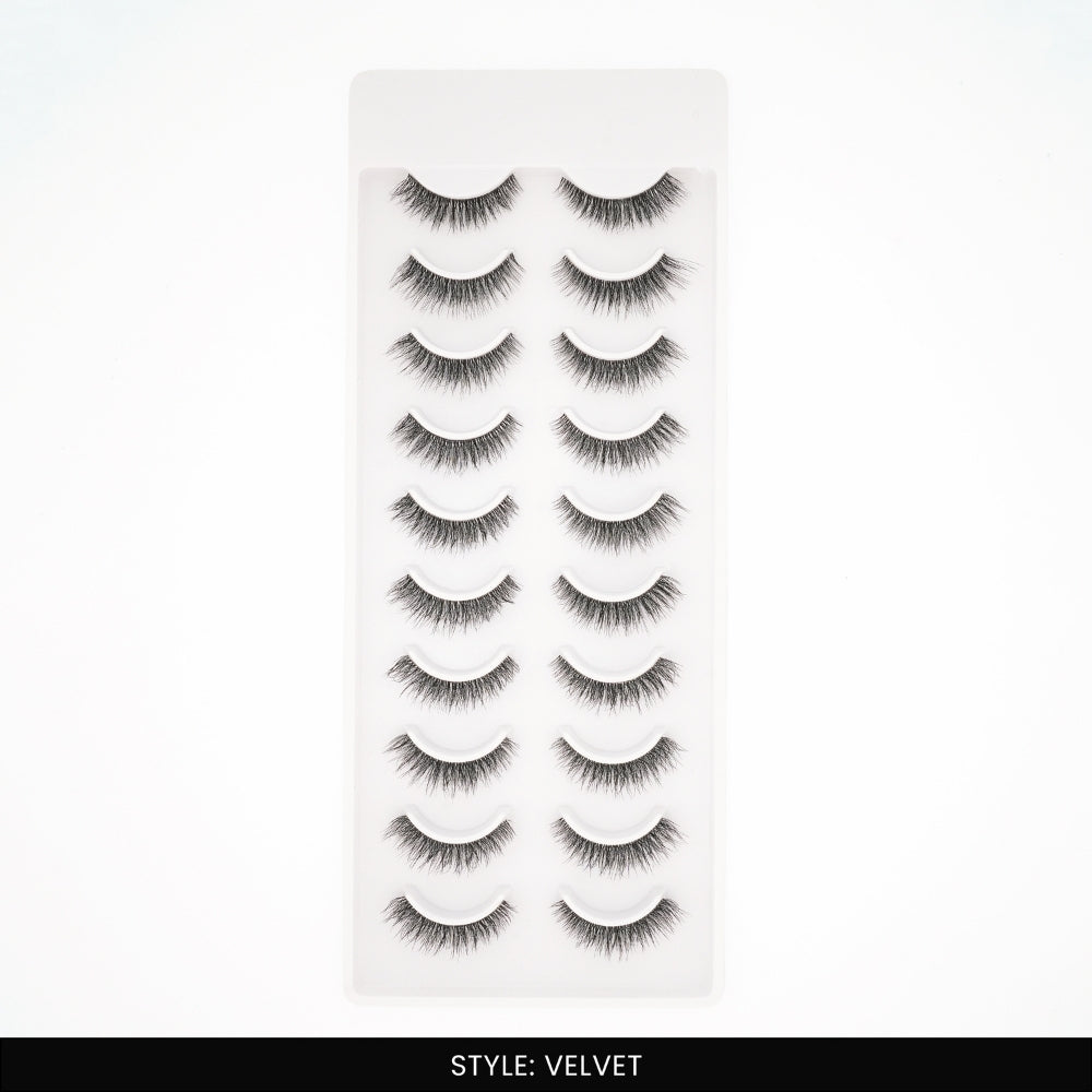 Velvet False Eye Lashes | Bold Dramatic Glam | Vegan Cruelty-Free | Pair of 10