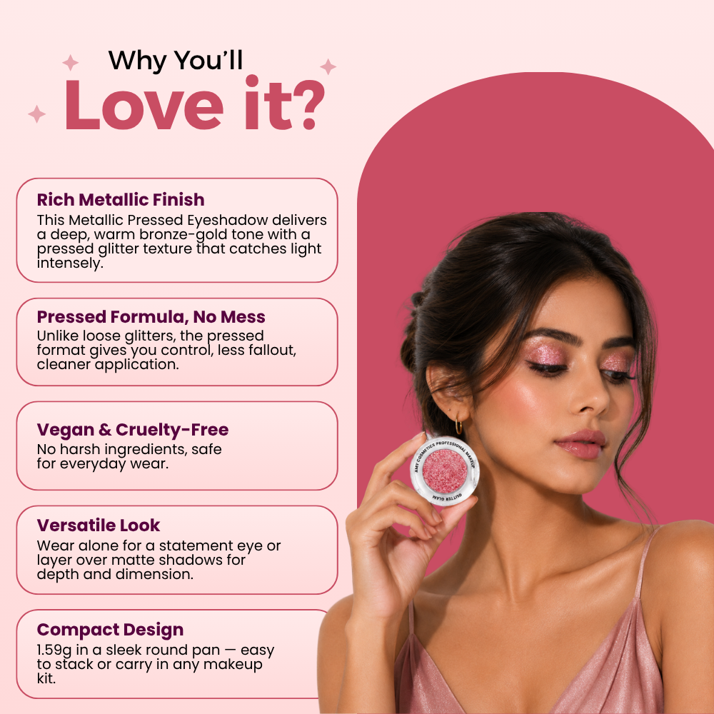 Perfect Pink Single Metallic Pressed Eyeshadow | Pigmented | Long-Wearing
