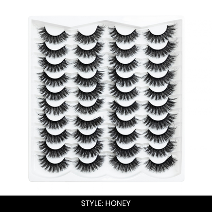 Honey False Eyelashes | Pair of 20 | Fake Eyelashes for Women | Soft Natural Look | Lightweight Band