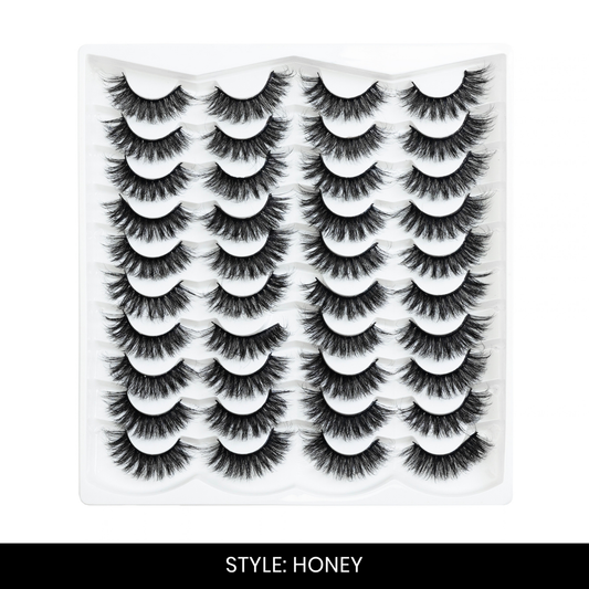 Honey False Eyelashes | Pair of 20 | Fake Eyelashes for Women | Soft Natural Look | Lightweight Band
