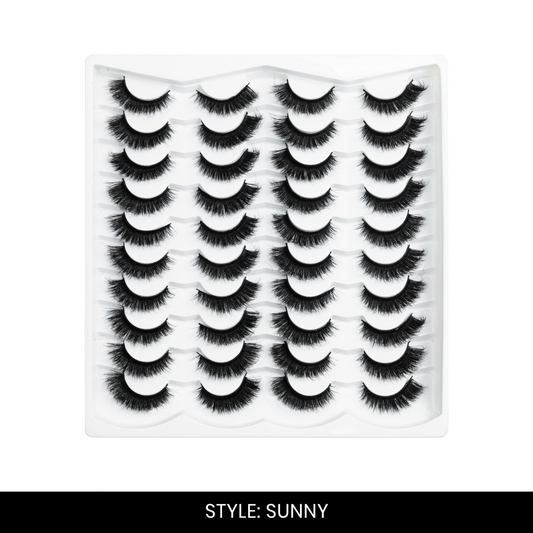 Sunny False Eyelashes | Pair of 20 | Fake Eyelashes for Women | Soft Natural Look | Lightweight Band