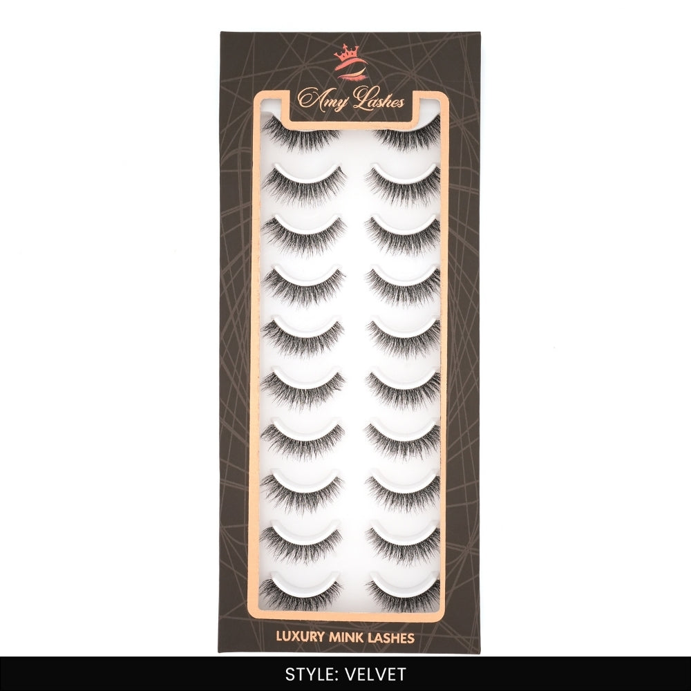Velvet False Eye Lashes | Bold Dramatic Glam | Vegan Cruelty-Free | Pair of 10
