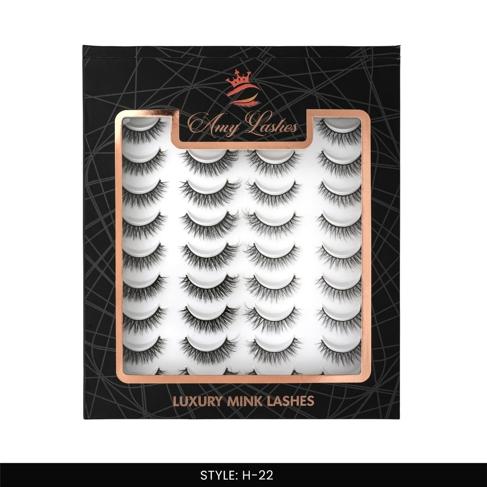 H-22 False Eye Lashes | Bold Dramatic Glam | Vegan Cruelty-Free | Pair of 20