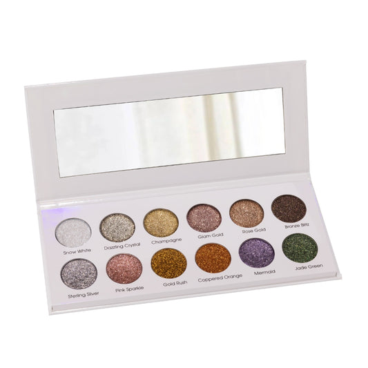 Glitter Bomb 12 Colours Pressed Metallic Eyeshadow Palette | Multiple Shades | Blendable