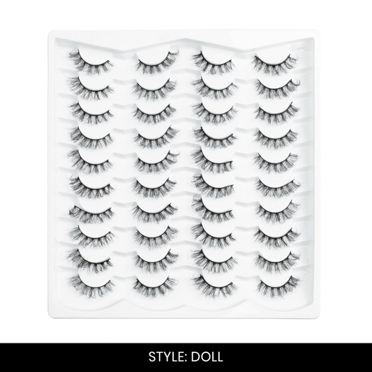 Doll False Eyelashes | Pair of 20 | Fake Eyelashes for Women | Glam Party Look | Lightweight Band