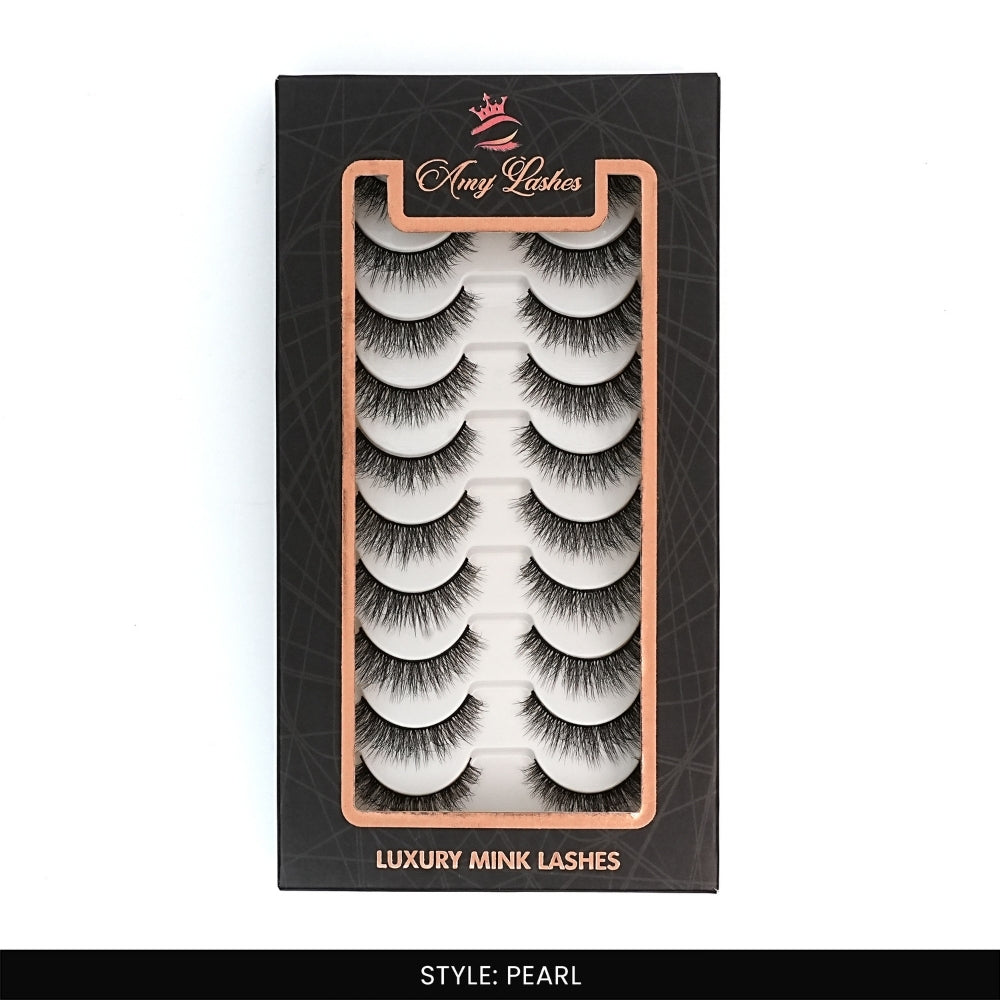 Pearl False Eye Lashes | Medium Occasion Wear | Vegan Cruelty-Free | Pair of 10