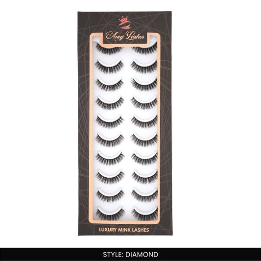 Diamond False Eye Lashes | Bold Dramatic Glam | Vegan Cruelty-Free | Pair of 10