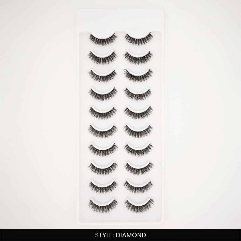 Diamond False Eye Lashes | Bold Dramatic Glam | Vegan Cruelty-Free | Pair of 10