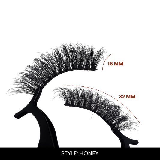 Honey False Eyelashes | Pair of 20 | Fake Eyelashes for Women | Soft Natural Look | Lightweight Band