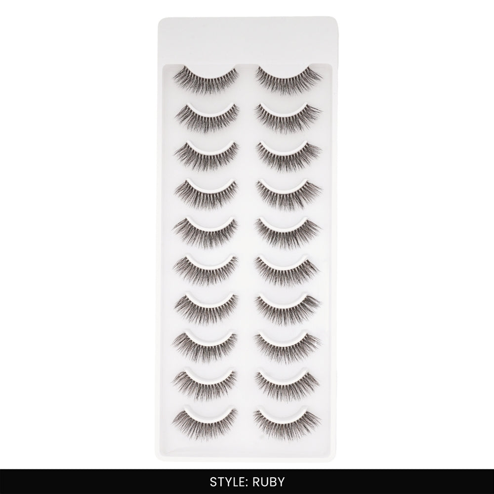 Ruby False Eye Lashes | Bold Dramatic Glam | Vegan Cruelty-Free | Pair of 10