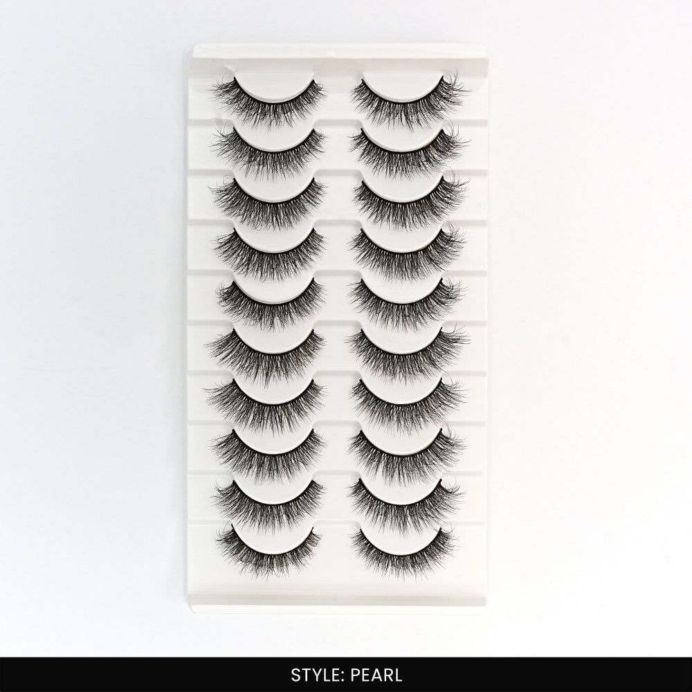 Pearl False Eye Lashes | Medium Occasion Wear | Vegan Cruelty-Free | Pair of 10