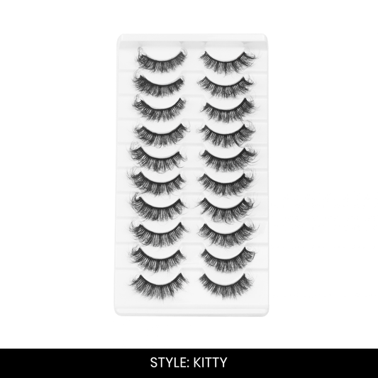 Kitty False Eyelashes | Pair of 10 | Fake Eyelashes for Women | Glam Party Look | Lightweight Band