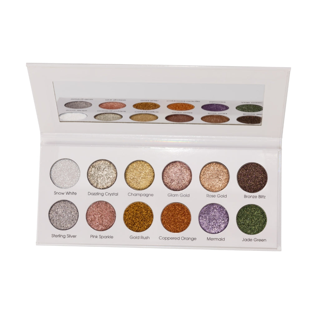 Glitter Bomb 12 Colours Pressed Metallic Eyeshadow Palette | Multiple Shades | Blendable