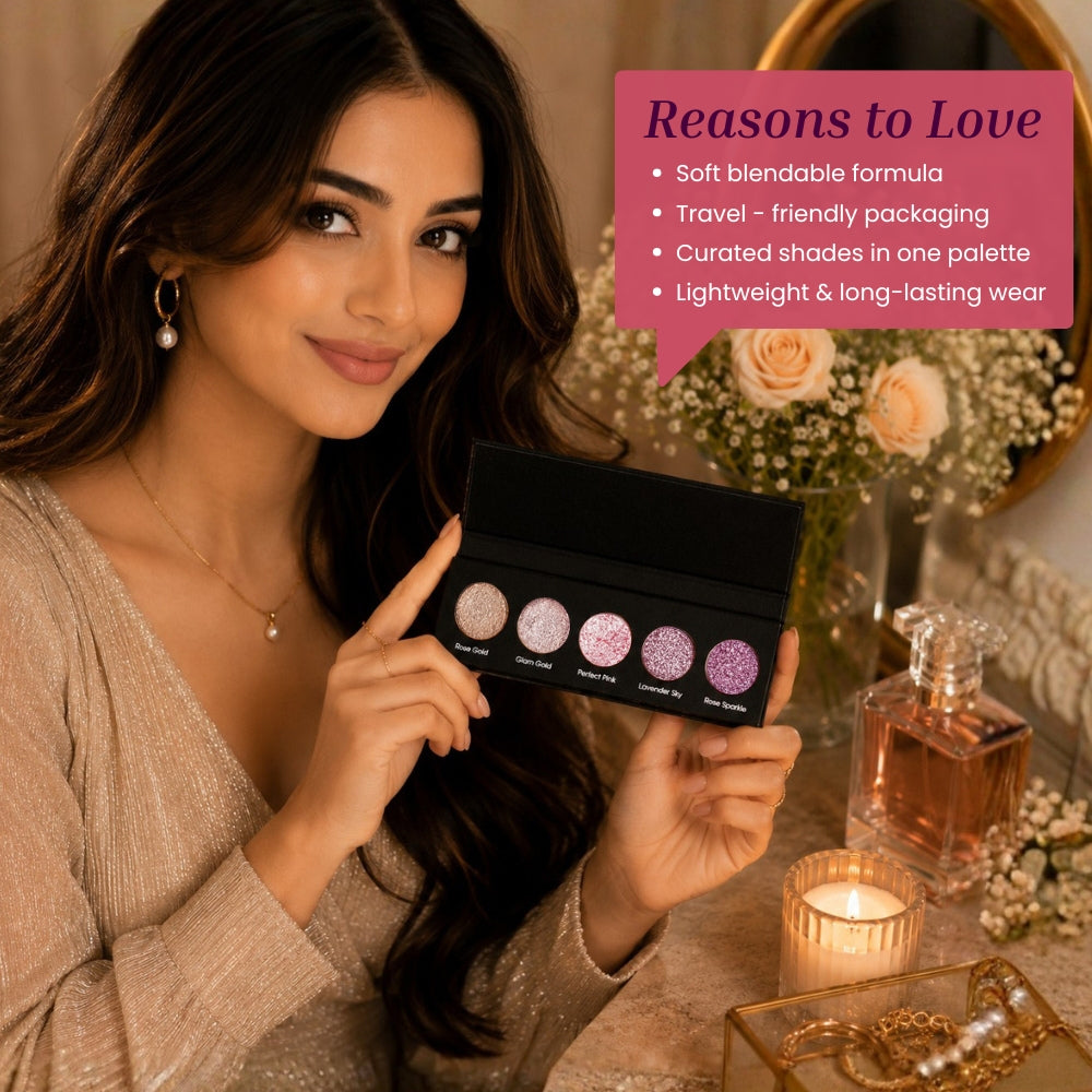 Pink Obsessed 5 Colours Pressed Metallic Eyeshadow Palette | Multiple Shades | Blendable