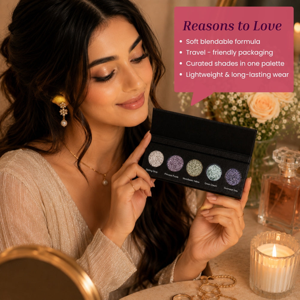 Midnight Magic 5 Colours Pressed Metallic Eyeshadow Palette | Multiple Shades | Blendable