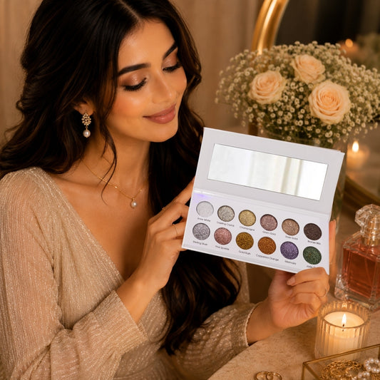 Glitter Bomb 12 Colours Pressed Metallic Eyeshadow Palette | Multiple Shades | Blendable