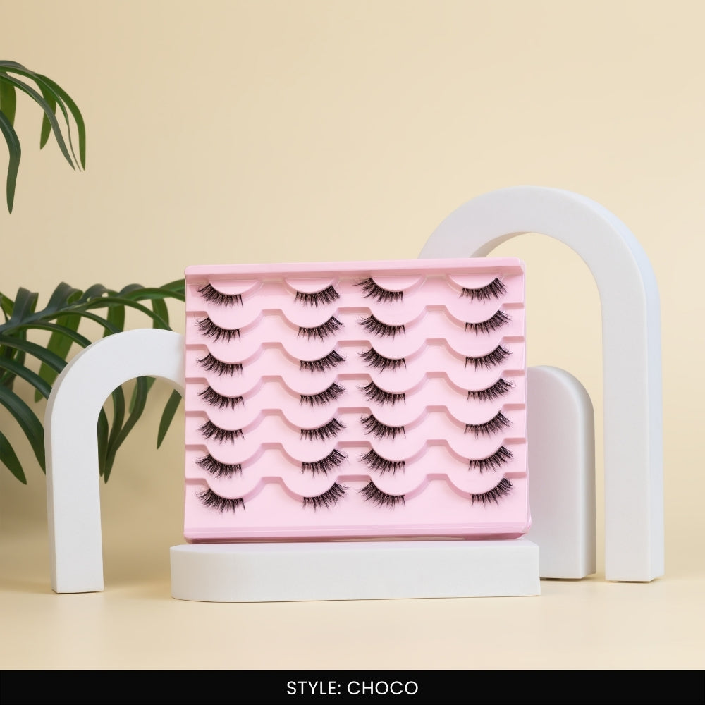 Choco False Eye Lashes | Half Lash Corner Style | Vegan Cruelty-Free | Pair of 14