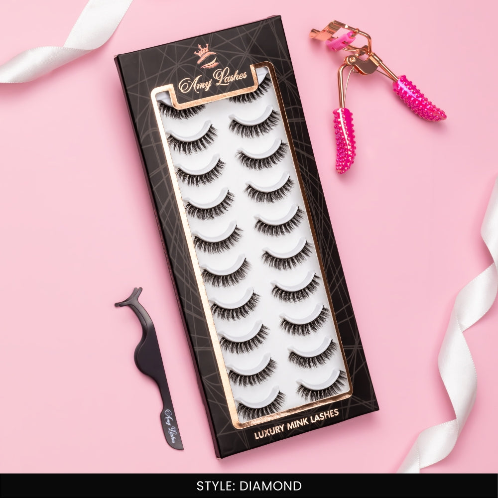 Diamond False Eye Lashes | Bold Dramatic Glam | Vegan Cruelty-Free | Pair of 10