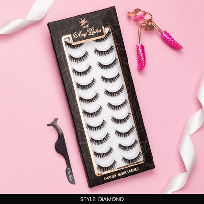 Diamond False Eye Lashes | Bold Dramatic Glam | Vegan Cruelty-Free | Pair of 10