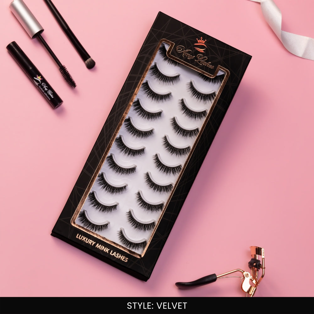 Velvet False Eye Lashes | Bold Dramatic Glam | Vegan Cruelty-Free | Pair of 10
