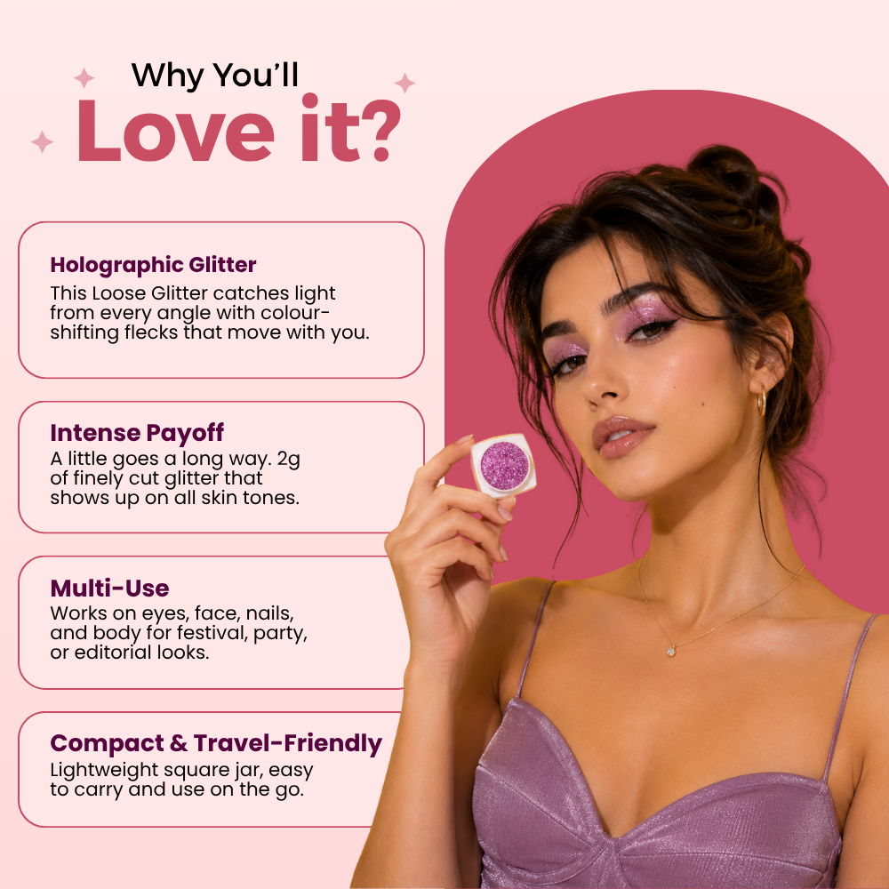 Rose Pink Loose Glitters | Cosmetic Grade | Face and Body Use