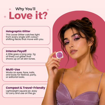 Rose Pink Loose Glitters | Cosmetic Grade | Face and Body Use