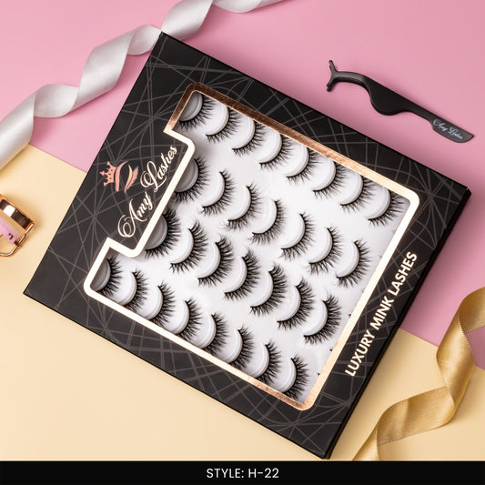 H-22 False Eye Lashes | Bold Dramatic Glam | Vegan Cruelty-Free | Pair of 20
