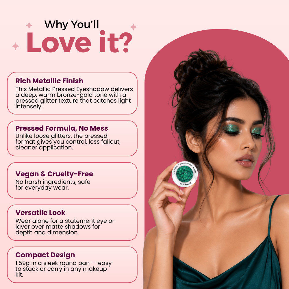 Emerald Green Single Metallic Pressed Eyeshadow | Pigmented | Long-Wearing