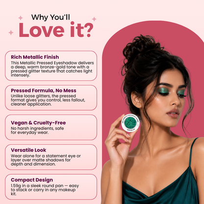Emerald Green Single Metallic Pressed Eyeshadow | Pigmented | Long-Wearing