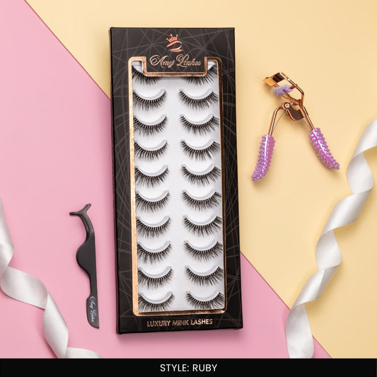 Ruby False Eye Lashes | Bold Dramatic Glam | Vegan Cruelty-Free | Pair of 10