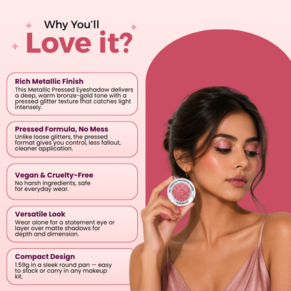 Perfect Pink Single Metallic Pressed Eyeshadow | Pigmented | Long-Wearing