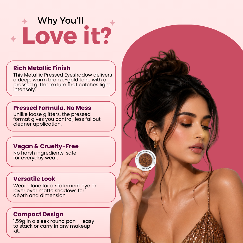 Honey Brown Single Metallic Pressed Eyeshadow | Pigmented | Long-Wearing
