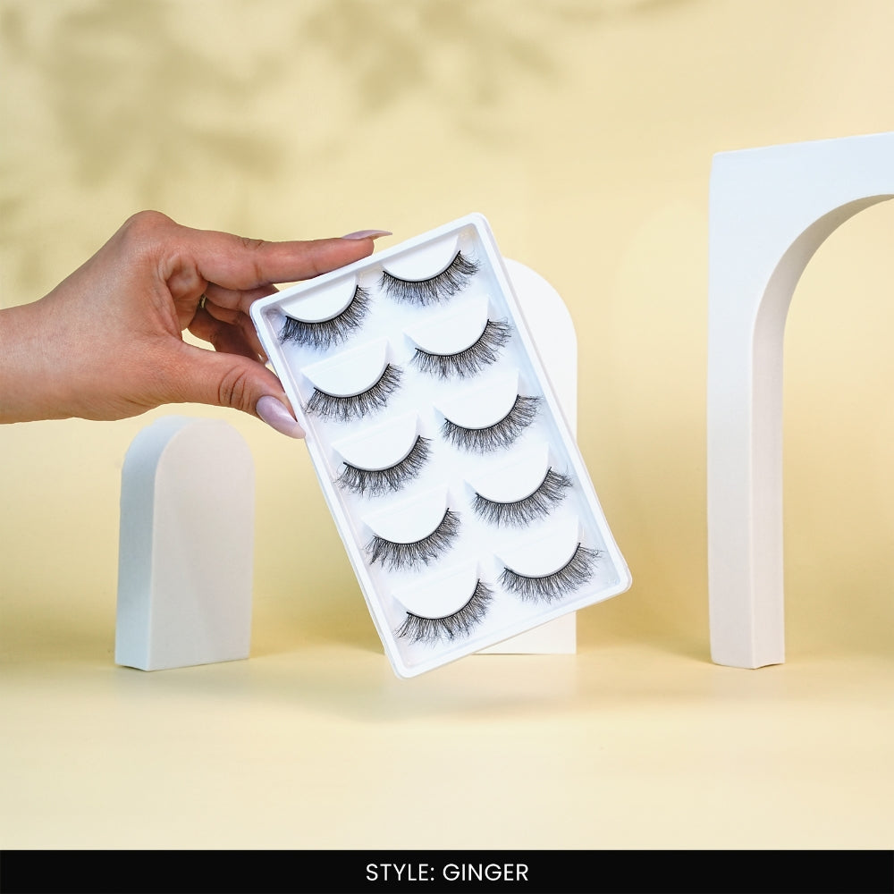 Ginger False Eye Lashes | Natural Daily Wear | Vegan Cruelty-Free | Pair of 5