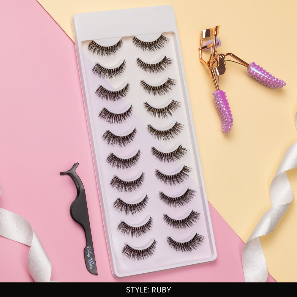 Ruby False Eye Lashes | Bold Dramatic Glam | Vegan Cruelty-Free | Pair of 10