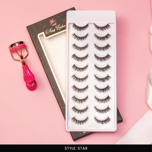 Star False Eye Lashes | Bold Dramatic Glam | Vegan Cruelty-Free | Pair of 10