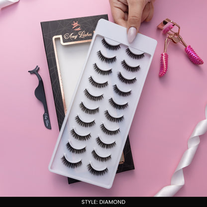 Diamond False Eye Lashes | Bold Dramatic Glam | Vegan Cruelty-Free | Pair of 10