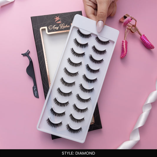 Diamond False Eye Lashes | Bold Dramatic Glam | Vegan Cruelty-Free | Pair of 10