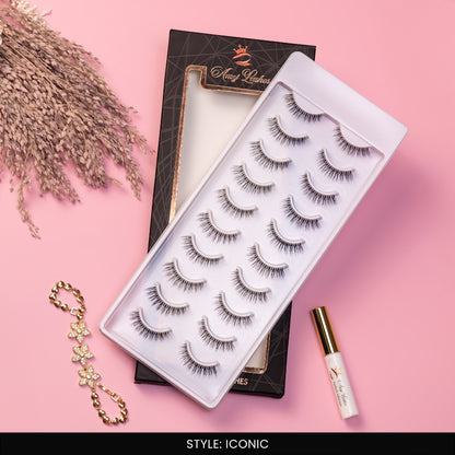 Iconic False Eye Lashes | Medium Occasion Wear | Vegan Cruelty-Free | Pair of 10