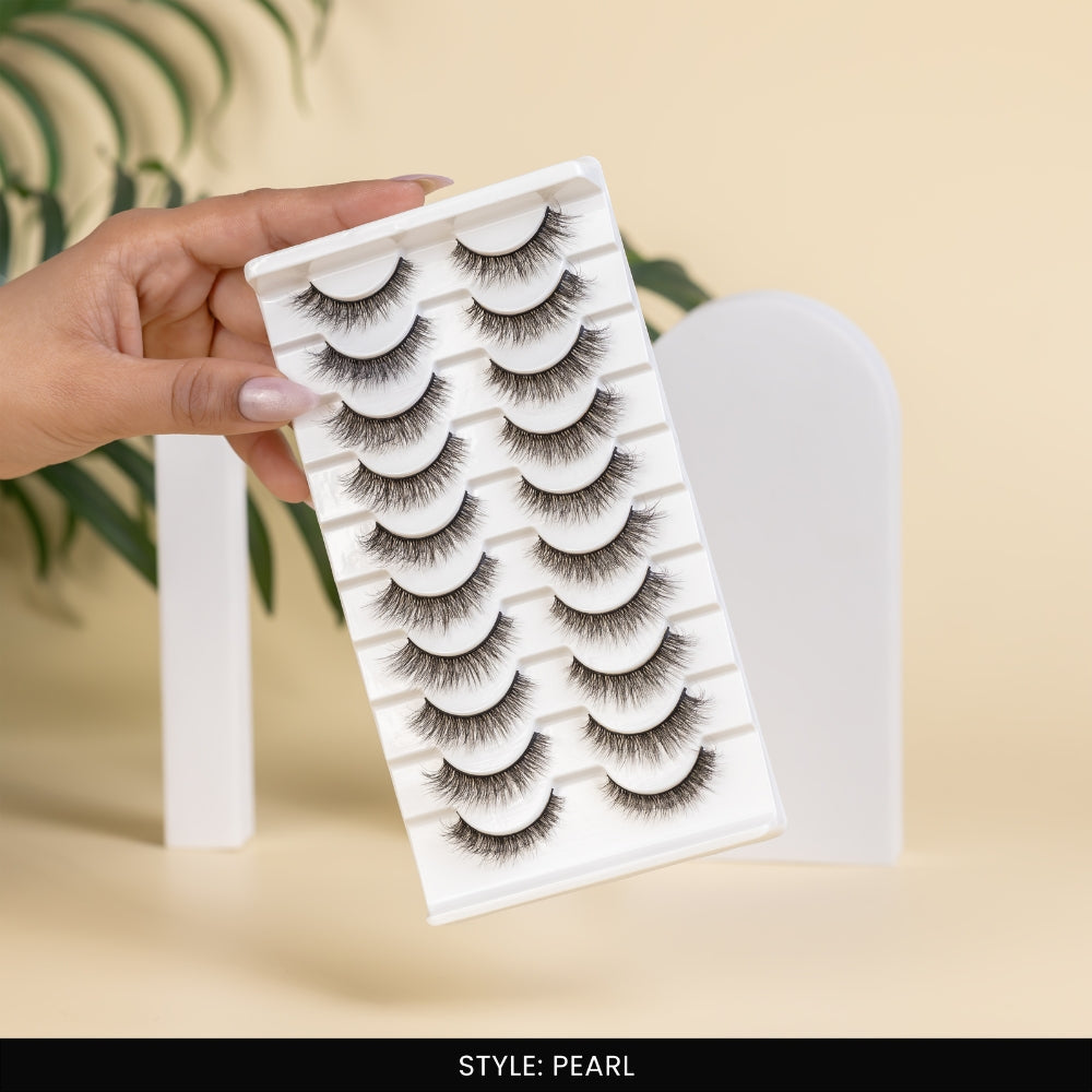 Pearl False Eye Lashes | Medium Occasion Wear | Vegan Cruelty-Free | Pair of 10