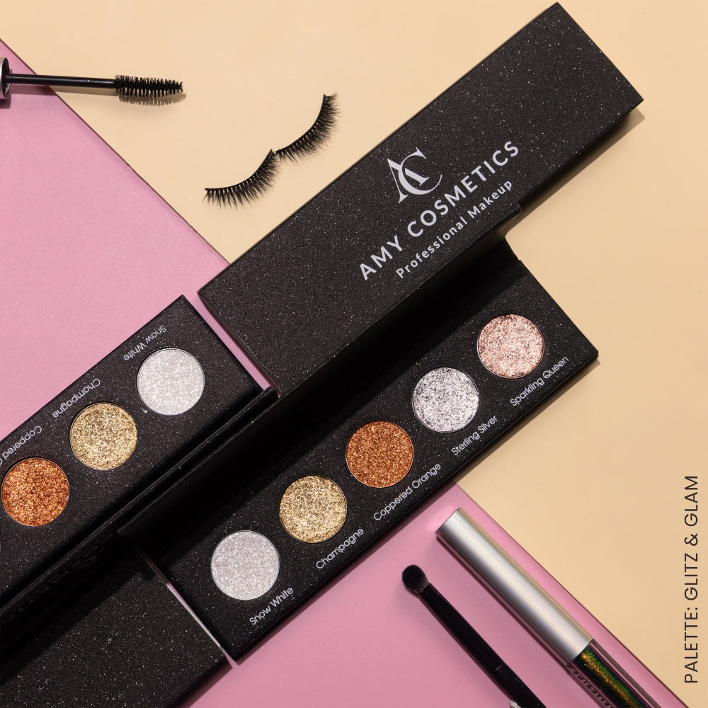 Glitz and Glam 5 Colours Pressed Metallic Eyeshadow Palette | Multiple Shades | Blendable