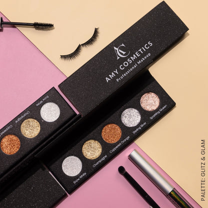 Glitz and Glam 5 Colours Pressed Metallic Eyeshadow Palette | Multiple Shades | Blendable